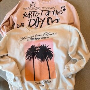 Zara Pink and Cream Graphic Sweatshirt Set